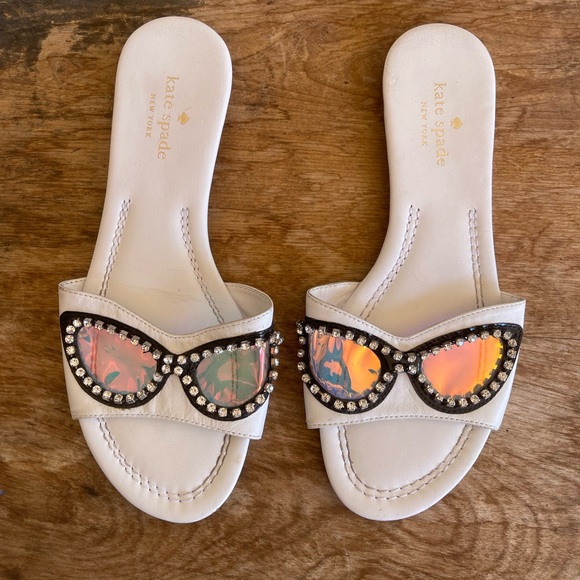 KATE SPADE Cute Slides Flats w/Glasses Rhinestones Iridescent Lenses Sz 7.5M NEW - Picture 11 of 12